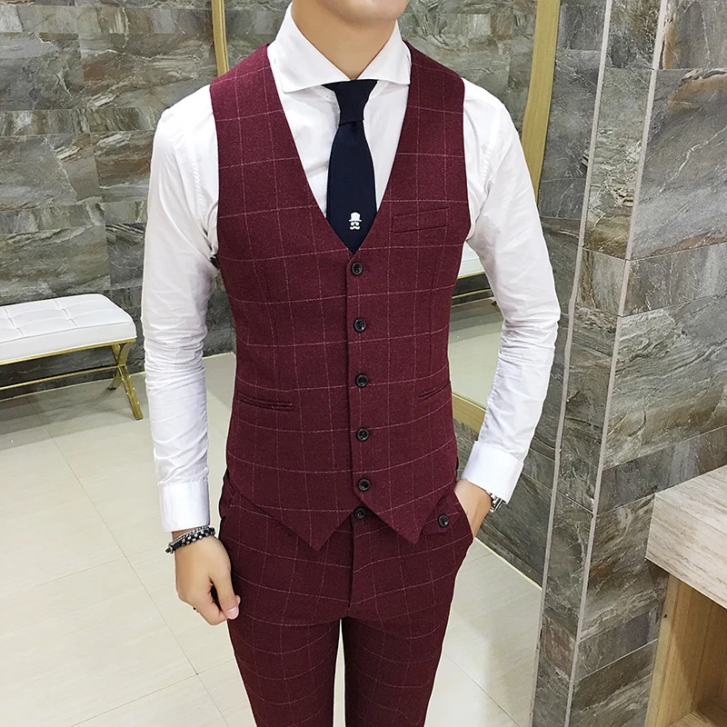 High end Men Tartan Suit Vests Size S M L XL 2XL 3XL Slim Elegant ...