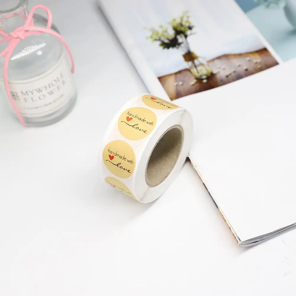 

Diameter 1 Inch/2.5cm 1 Piece/bag Of Leather Thanks To Hand-made Stickers Baking Cartoon Round Sticker 500Labels/Roll