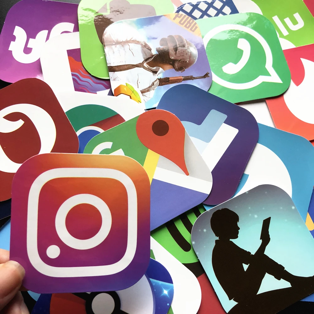 51 Pcs Mobile Phone App Logo Graffiti Toys Stickers for Laptop Luggage Car Bicycle Motorcycle Skateboard Phone Home Decor Decal
