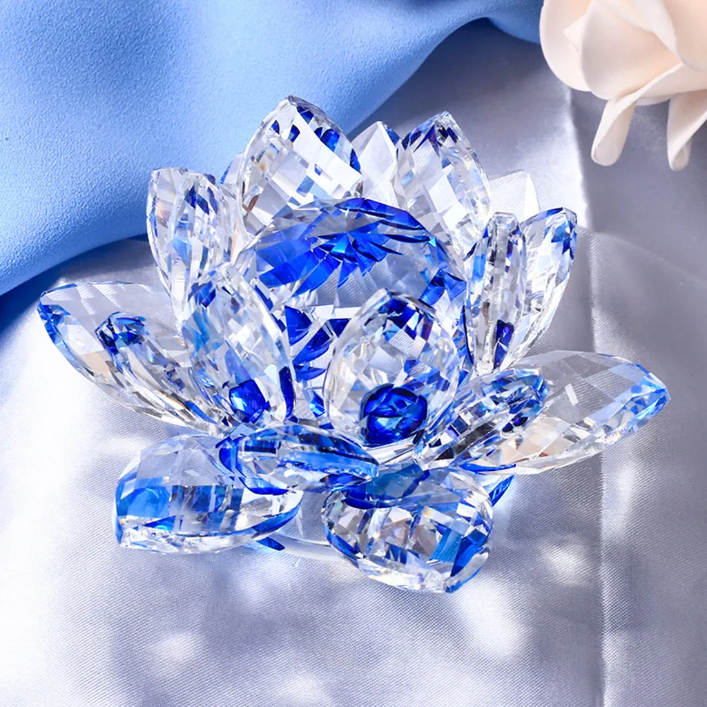 Crystal Glass Figurine Collectibles Lotus Flower Model Wedding Centerpieces