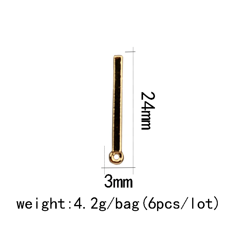 6 шт./лот, 24*3 мм, цинковый сплав, золото, длинный наконечник, прямоугольники, серьги, основа, разъемы, Linker для DIY, серьги, ювелирные аксессуары