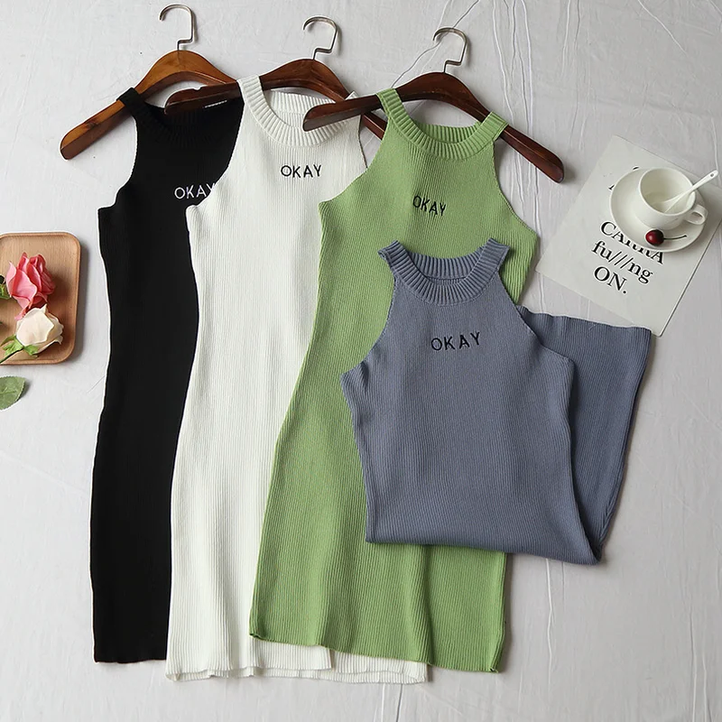 

2019 new fashion sexy bodycon dress Embroidery Knitted Sexy Elegant Rib-knit Dress Women Solid Slim Summer Halter Dresses