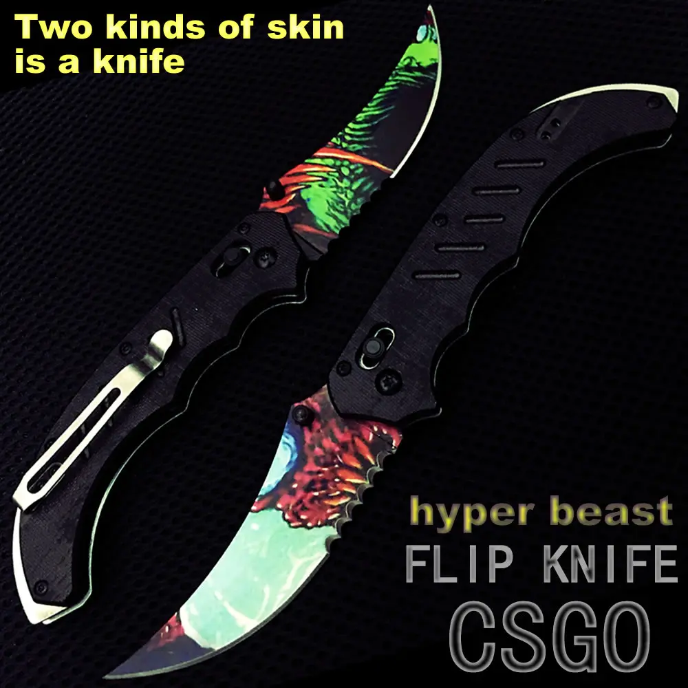hyper beast Flip knife huntsman bowie M9 CS Karambit Sharp Counter Strike Game Tactical Knives