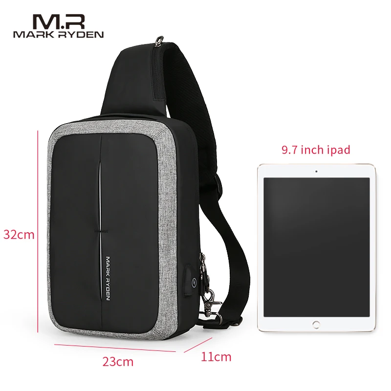 Mark Ryden New Men Crossbody Bag Business Shoulder bag High Capacity Chest Bag USB Recharging Design