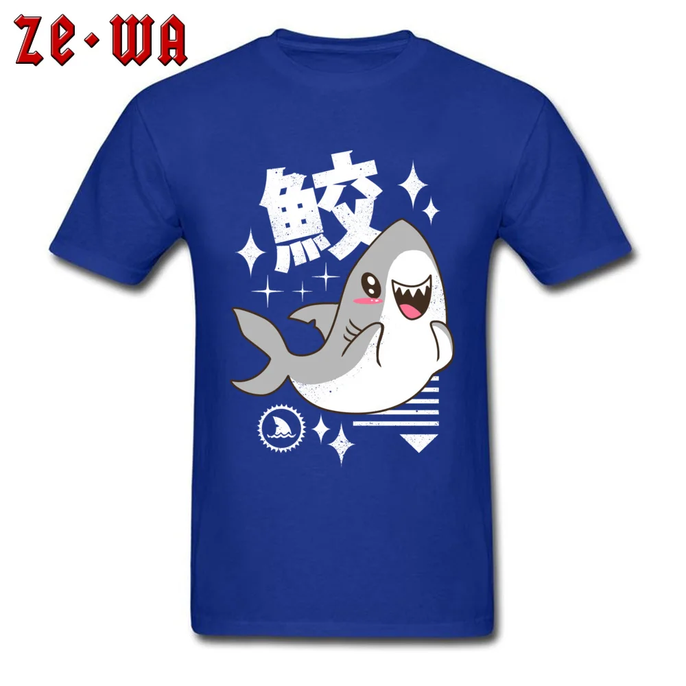 Kawaii Shark 100% Cotton Boy Short Sleeve T Shirt Personalized Father Day Tshirts Summer Tee-Shirts Graphic Crew Neck Kawaii Shark blue