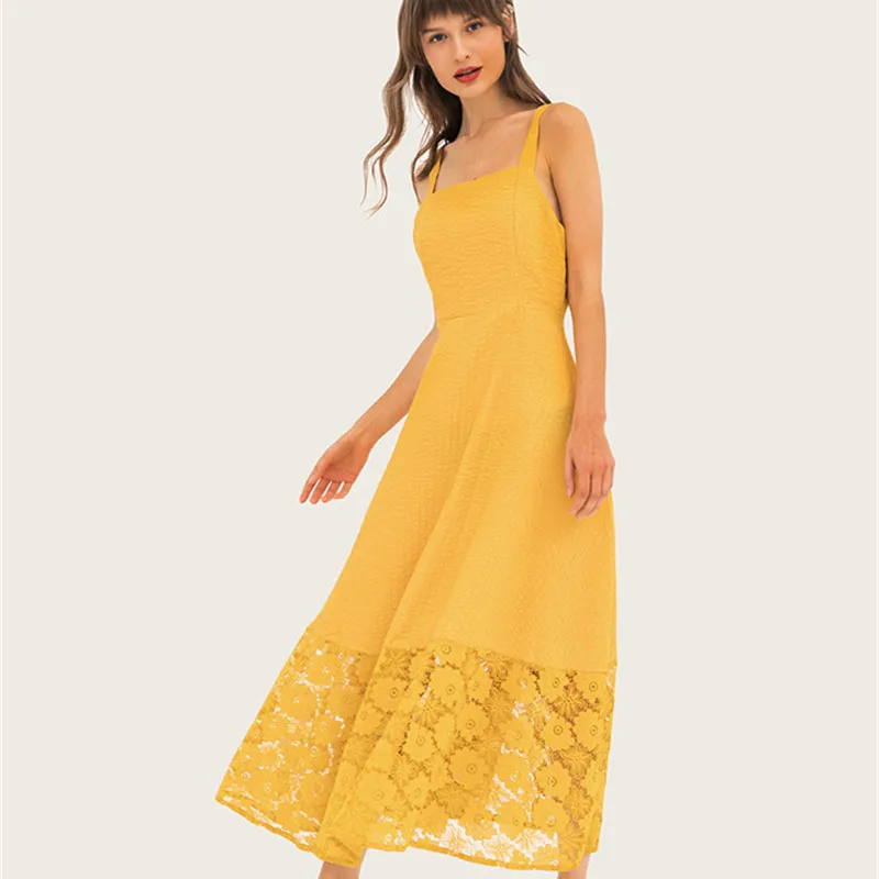 

2019 Women Summer Vintage Dresses Party Night Sexy Elegant Plus Size Lace Yellow Long Dress