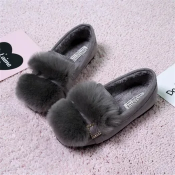 

Sweet bow girls shoes Boots rabbit fur plus velvet warm comfortable princess cotton shoes fashion casual children outdoor flats