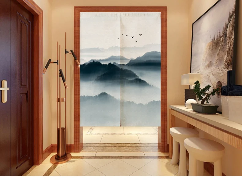 Китайские японские горные чернила настраиваемые льняные двери шторы Noren ресторан кухня спальня украшения интерьера, шторы занавески