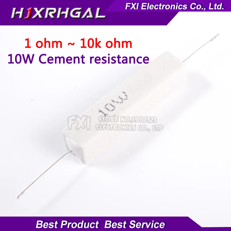 10pcs 10W Cement resistance resistor 1 2 5 8 10 15 20 25 100 ohm 1R 2R