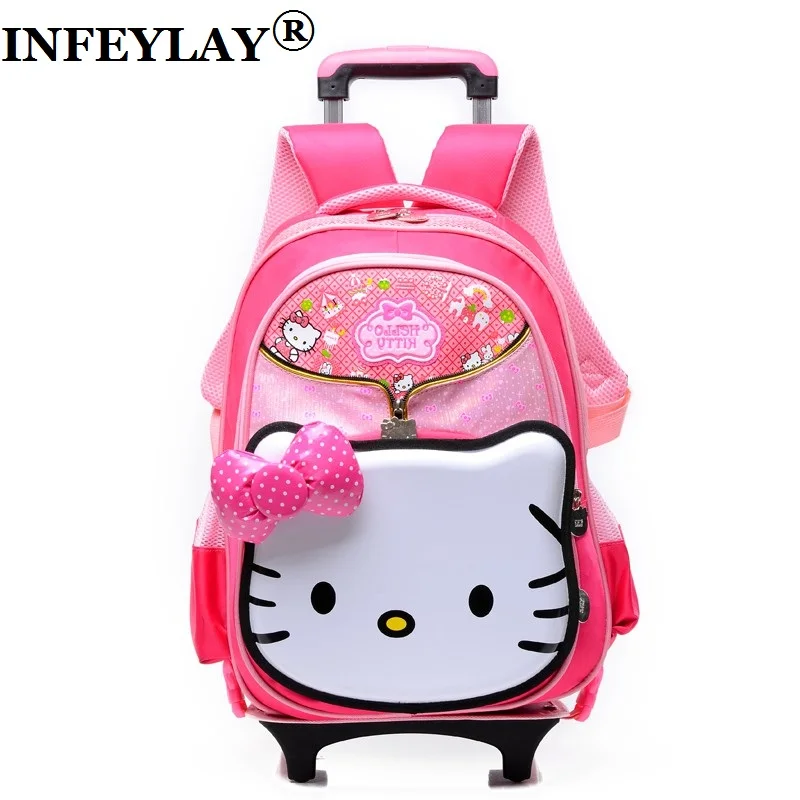

Children new rolling trolley case child 3D bowknot school bag students Cartoon suitcase hello kitty backpack girl travel luggage