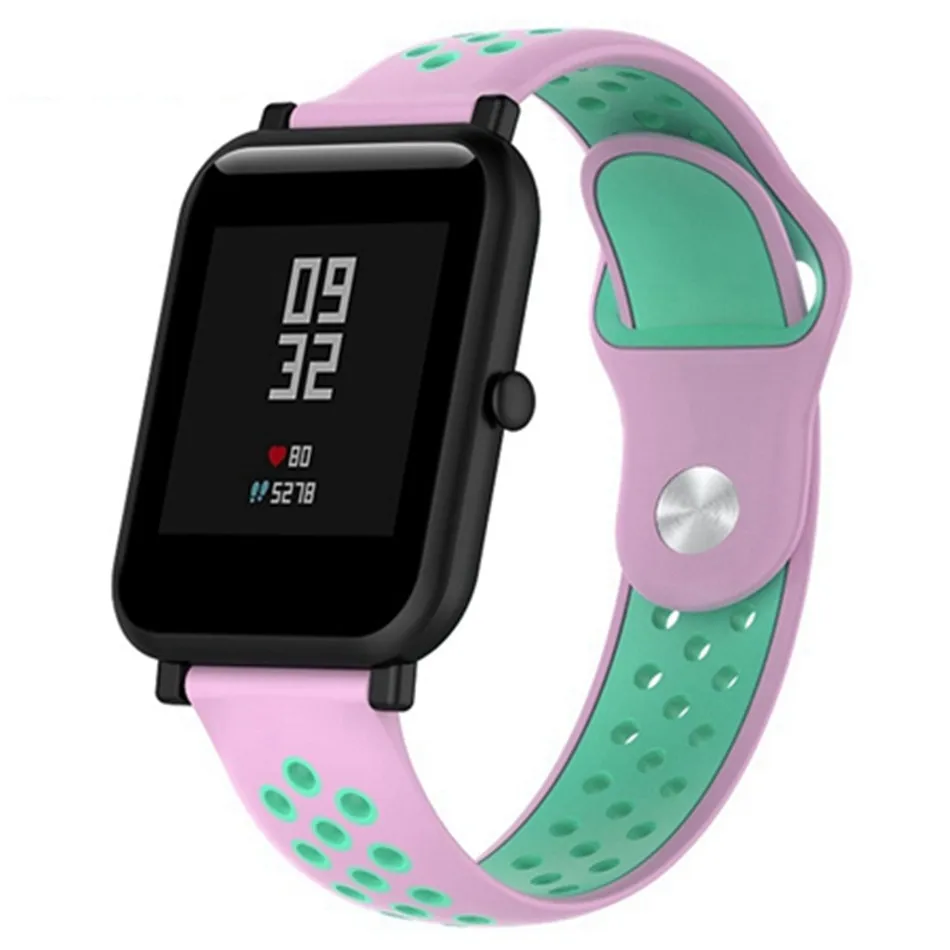Двухцветный сшивание сменный ремешок для часов 20 мм для Xiaomi Huami Amazfit Bip 22 мм ремешок для samsung gear S3 Смарт-часы - Цвет: pink
