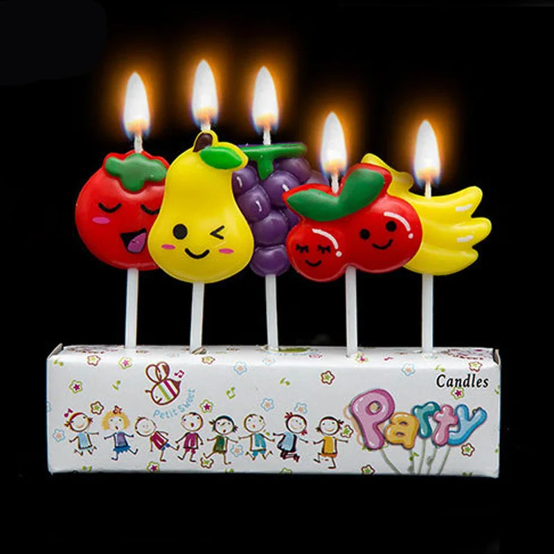 5 шт. милый фруктовый космический корабль футбол бабочка кролики искусство бездымные свечи для мальчиков и девочек день рождения поставки торт Топпер