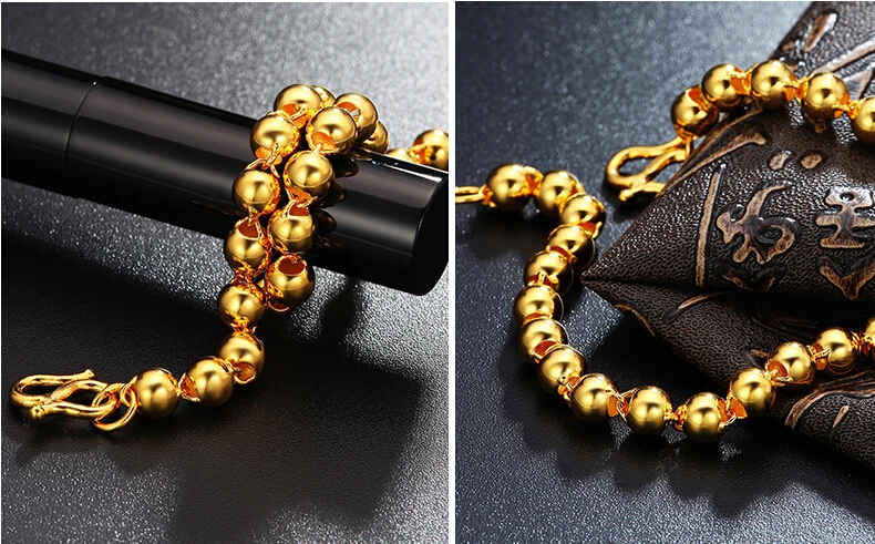 Тонкой 999 24 К желтого золота браслет/идеально гладкая Бусины ссылка браслет-цепочка 5.95 г