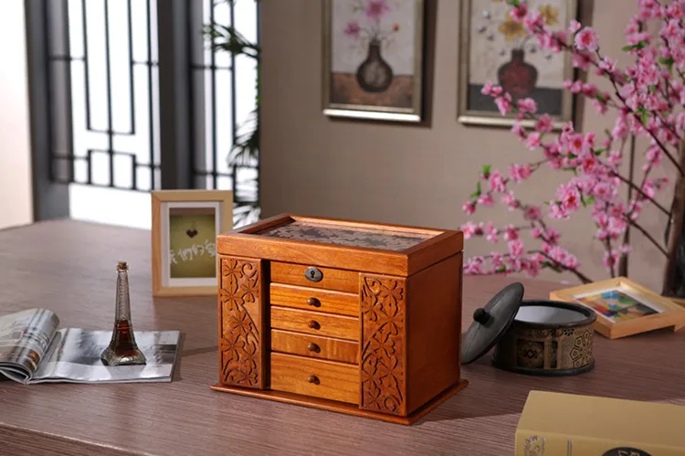 Новая деревянная коробка для хранения ювелирных изделий, Ретро деревянный клевер, косметические коробки с замком, специальное предложение, чехол для организации 34*23*25 см