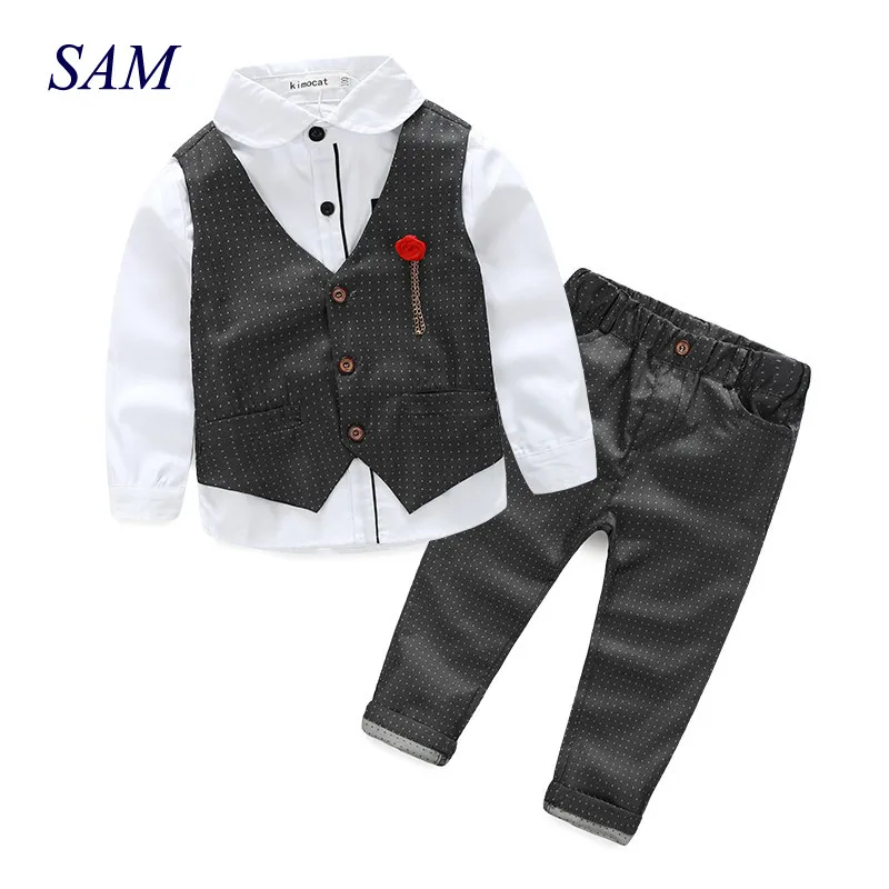 

2019 Boys Clothing Sets Autumn Spring Shirt + Vest + Pants Children Wedding Clothes Kids Gentleman Leisure Handsome Blouse Suit