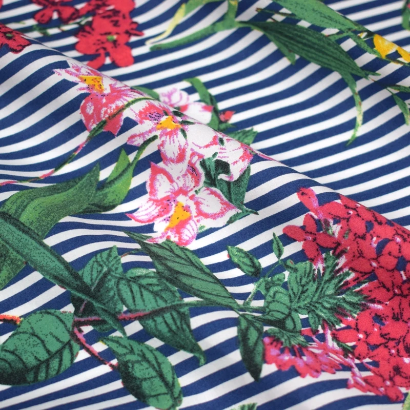 

Reactive dyeing width 140cm fashion stripe printed pure cotton fabric for dress tissu patchwork telas tecidos tissus au metre