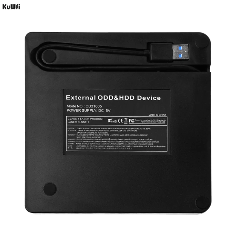 KuWFi DVD RW USB 3,0 портативный ультра тонкий внешний оптический привод CD DVD Rom лоток горелки ридер передача даты для ноутбука