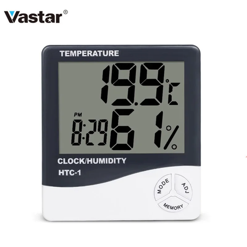 

Vastar Digital LCD Electronic Thermometer Humidity Meter Hygrometer Weather Station Indoor With Alarm Clock HTC-1 HTC-2