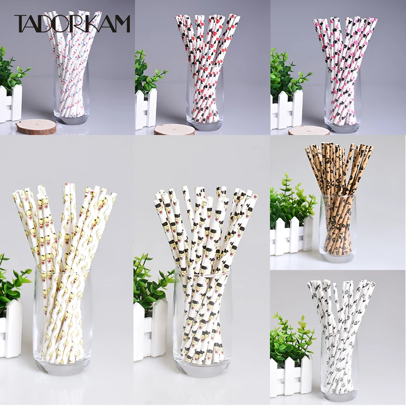 

25pcs/lot Moustache Paper Straws 7style for Birthday Wedding Decor Party Leopard Pattern Environmental Protection Drinking Straw