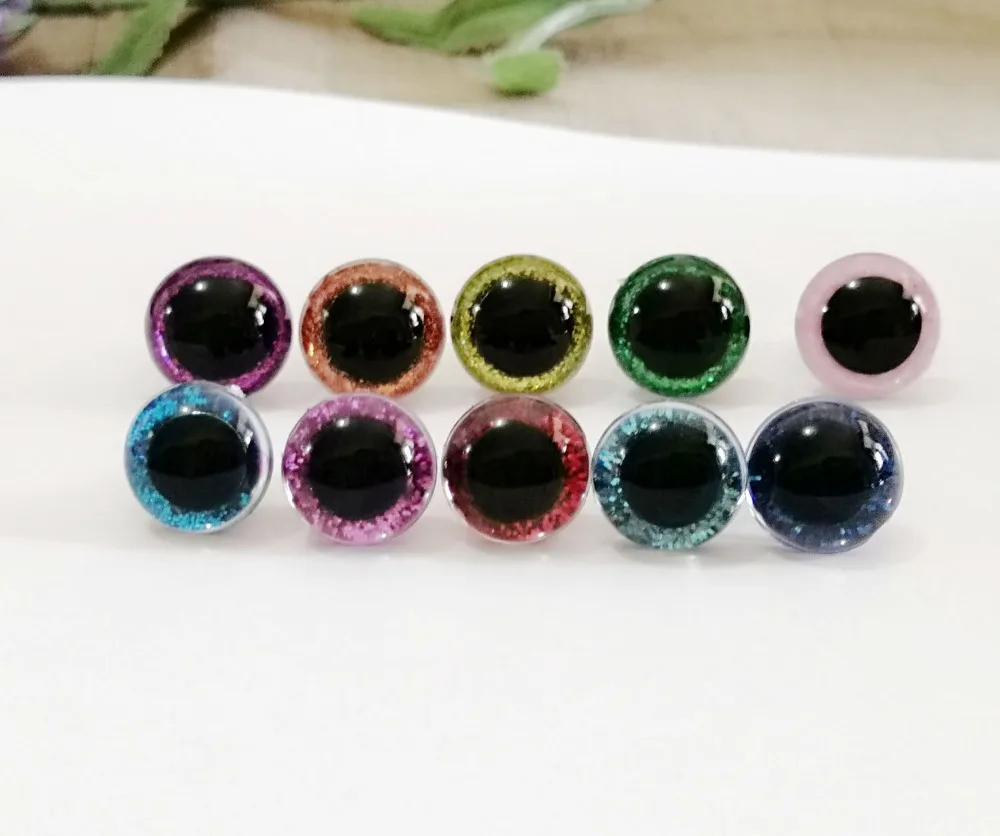 

20pcs/lot 13mm--28mm round plastic clear toy safety eyes + glitter Nonwovens + hard washer for plush doll findings-size option