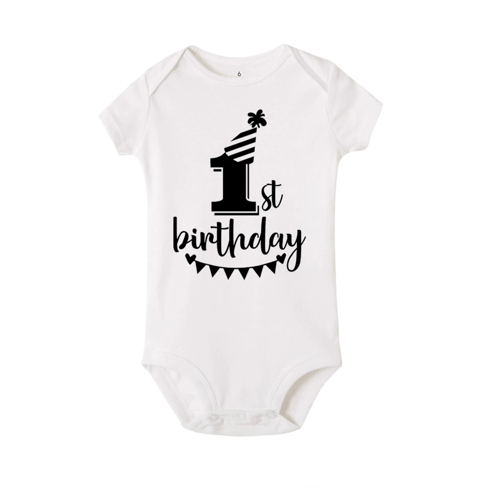 Детский хлопковый комбинезон с короткими рукавами и надписью «My first birthday» для новорожденных, одежда для мальчиков и девочек, комплект одежды для маленьких мальчиков 0-24 месяцев - Цвет: R148-SRPWH-