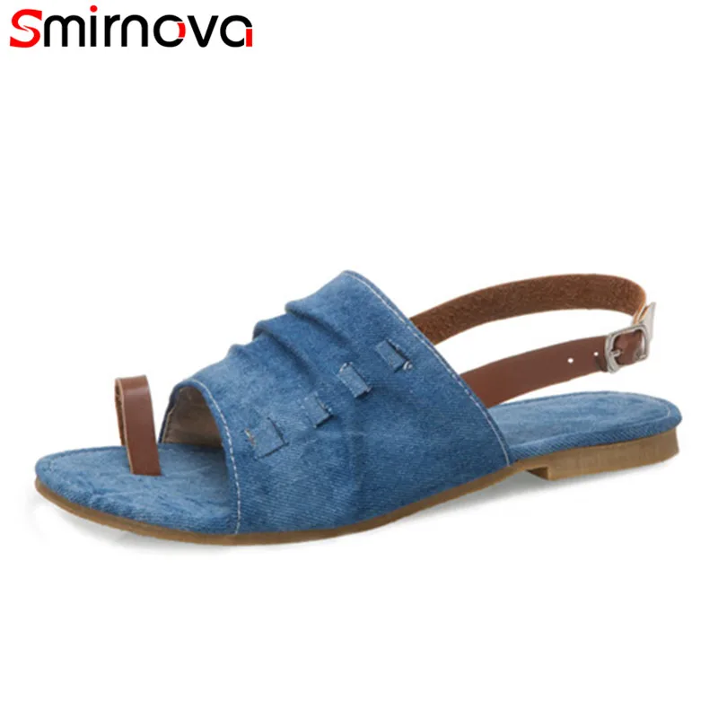 

Smirnova 2019 new arrival women sandals fashion denim summer shoes buckle simple comfortable flat shoes woman casual shoes