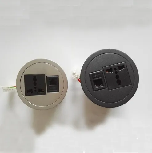 

2019 Furniture desktop round socket with tel and internet connector cable cubby