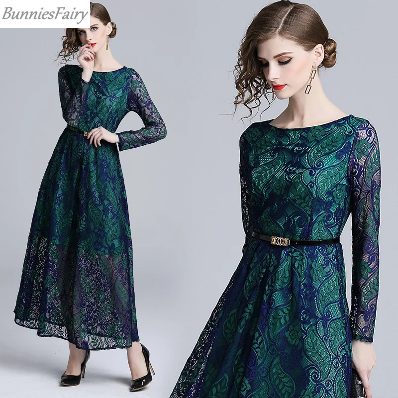BunniesFairy 2019 Весенняя женская мода уличная сексуальное с вырезом макси кружевное