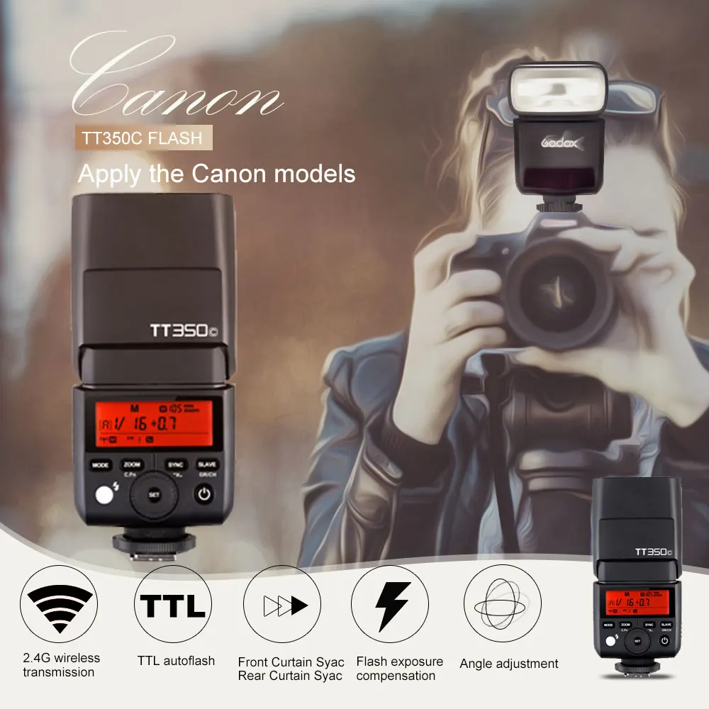 

Godox Mini Thinklite E-TTL TT350C Camera Flash High Speed 1/8000s GN36 For Canon Digital Camera with SoftBox+Color Filter Kit