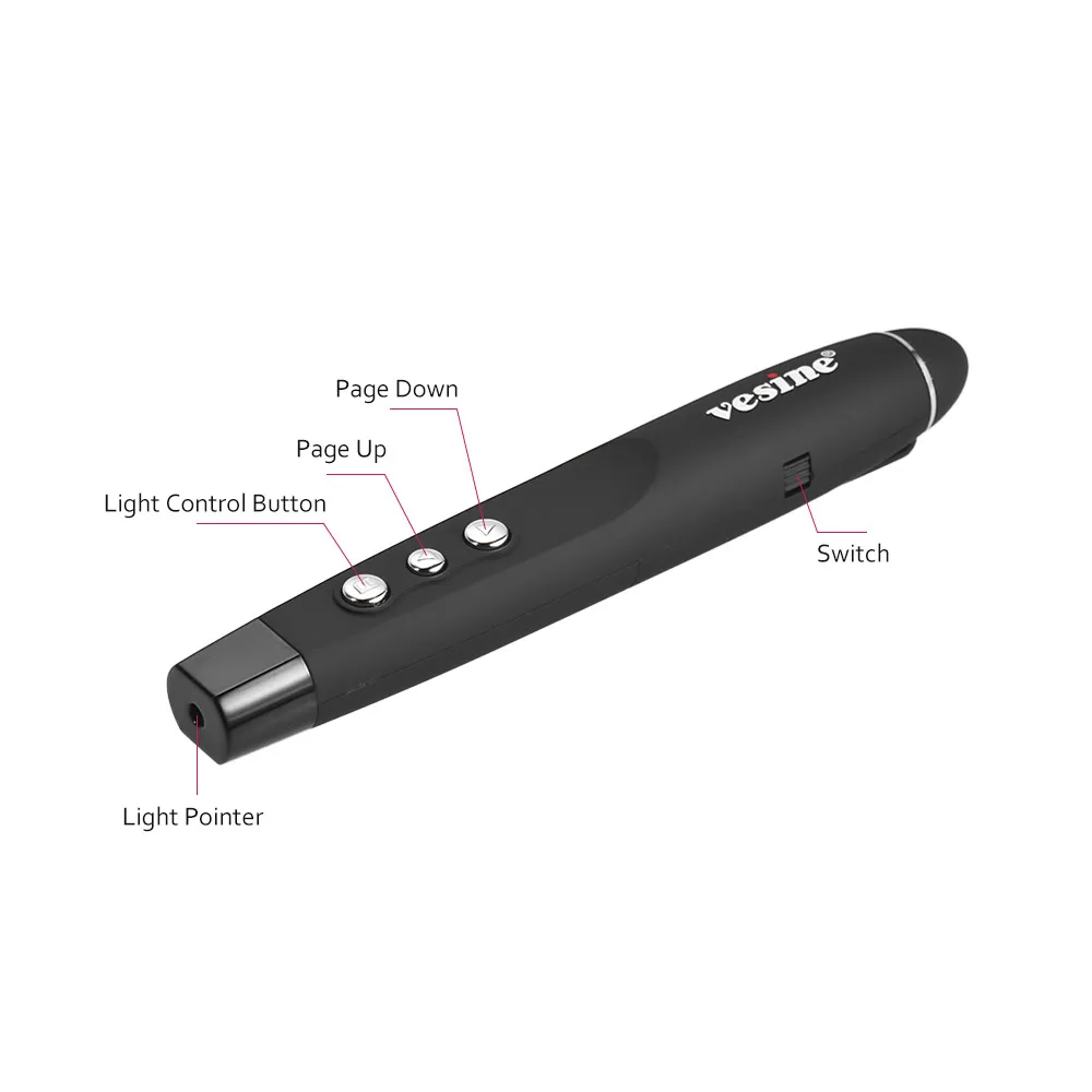 Vesine 2.4 GHz مقدم لاسلكي عرض الضوء الأحمر مؤشر قلم PPT الفرس USB التحكم عن بعد ل اجتماع التدريس محاضرة Vesine 2.4 GHz مقدم لاسلكي عرض الضوء الأحمر مؤشر قلم PPT الفرس USB التحكم عن بعد ل اجتماع التدريس محاضرة
