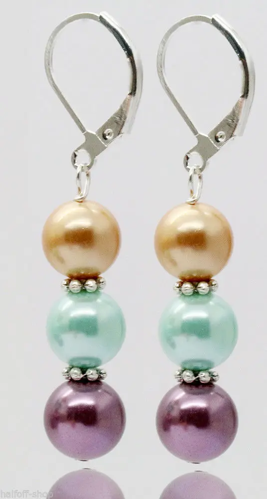 

Free shipping@ Hot Selling Fashion 8mm colorful shell pearl Sterling Silver jewelry earrings 6.10