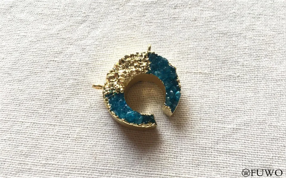 Natural Druzy Crescent Pendant 14