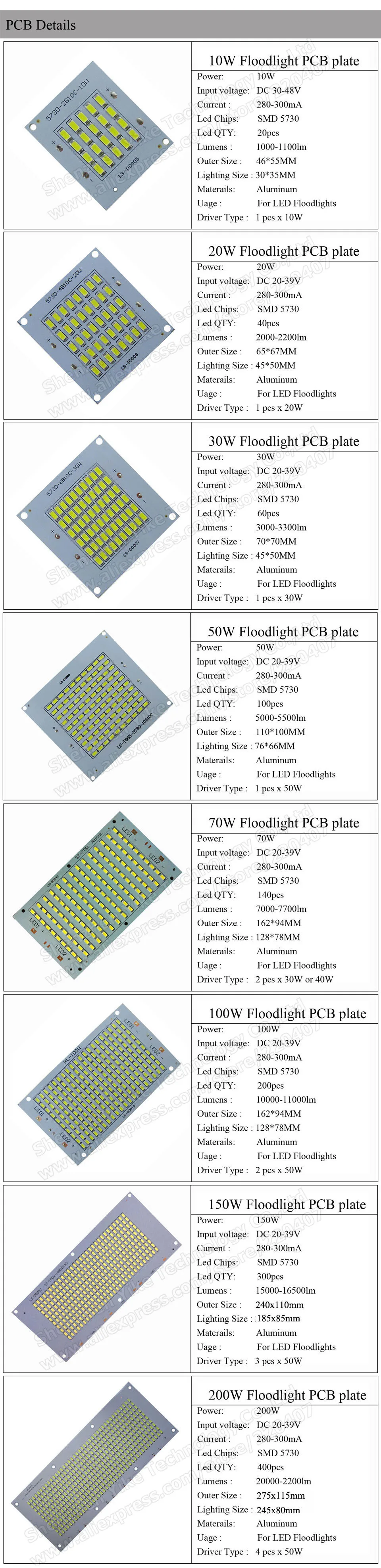 1 шт. 100% Полный Мощность светодио дный Floodling PCB 10W 20W 30W 50W 70 Вт 100 Вт 150 Вт 200 Вт SMD5730 светодио дный печатной платы, Алюминий пластина для светодио