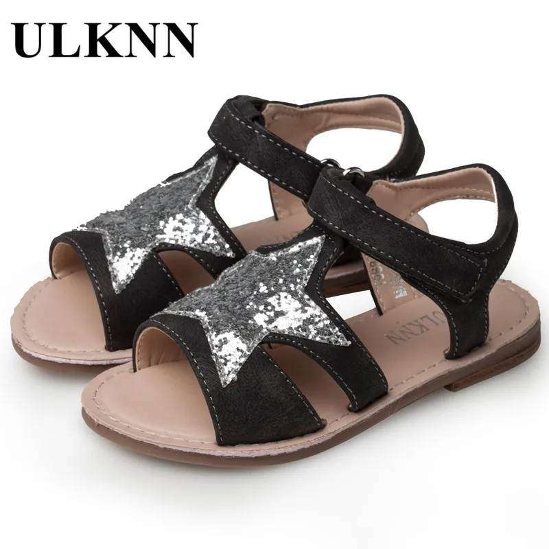 

ULKNN 2018 Girls Princess Sandals Children Shoes Kids Glitter Star Open-toe Beach Sandals Students School Flat Soft Casual Shoes