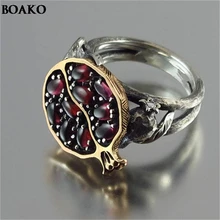 

Vintage Red High Quality Zircon Stone Pomegranate Ring Black Gold Rings for Women Size 6/7/8/9/10 Wedding Jewelry Gift A40