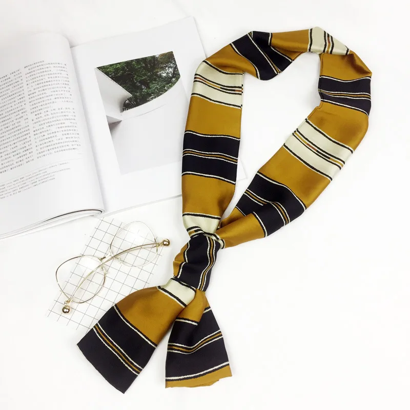 2019 Women Fashion Ribbon Silk Scarf Beautiful Solid Design Girls Neckerchief Hair Band Bag Handle Wraps Small Neck Scarves