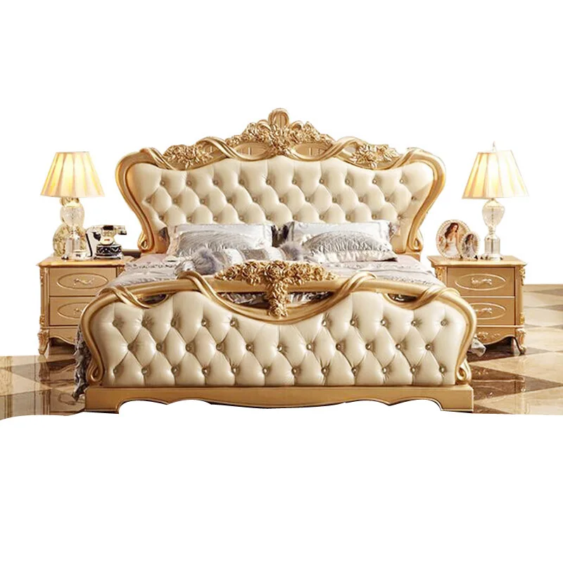 

Luxury  European Solid Handmade Wood Bed  Marriage Queen King Size Princess Bedroom Continental Soft Wood Furniture