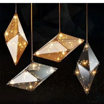 

Modern Led Hanging Lights Loft Nordic Designer Home Decor Polyhedron Glass Hanglamp Restaurant Living Room Diamonds Pendant Lamp