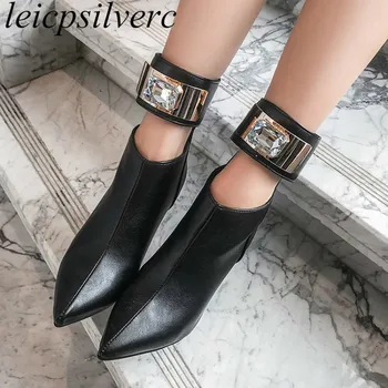 

Women's Boots Autumn Winter Super High Heel Pu Mixed-colors Zip Pointed Toe Ankle Crystal Thin Heel Sexy Fashion Big Size 34-48