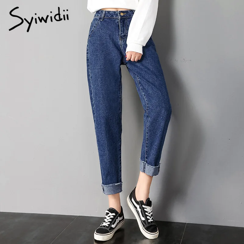 

high waist jeans mom denim pants Cuffs Tassel Washed Vintage blue harem pants Casual fashion 2019 new Washed Spliced Patchwork