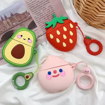 

For AirPods Case Cute Cartoon Strawberry Avocado Peach Earphone Cases For Apple Airpods 2 Protect Cover with Finger Ring Strap