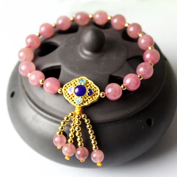 

JoursNeige Pink Strawberry Natural Crystal Bracelets 8mm Beads With Tassel Hand String for Women Fashion Bracelet Jewelry