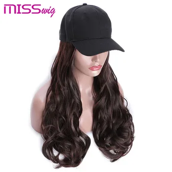

MISS WIG 22Inch Long Wavy Natural Black Cap Hair Extensions Light Brown Black 3 Colors Hat Hairpiece Synthetic Heat Resistant