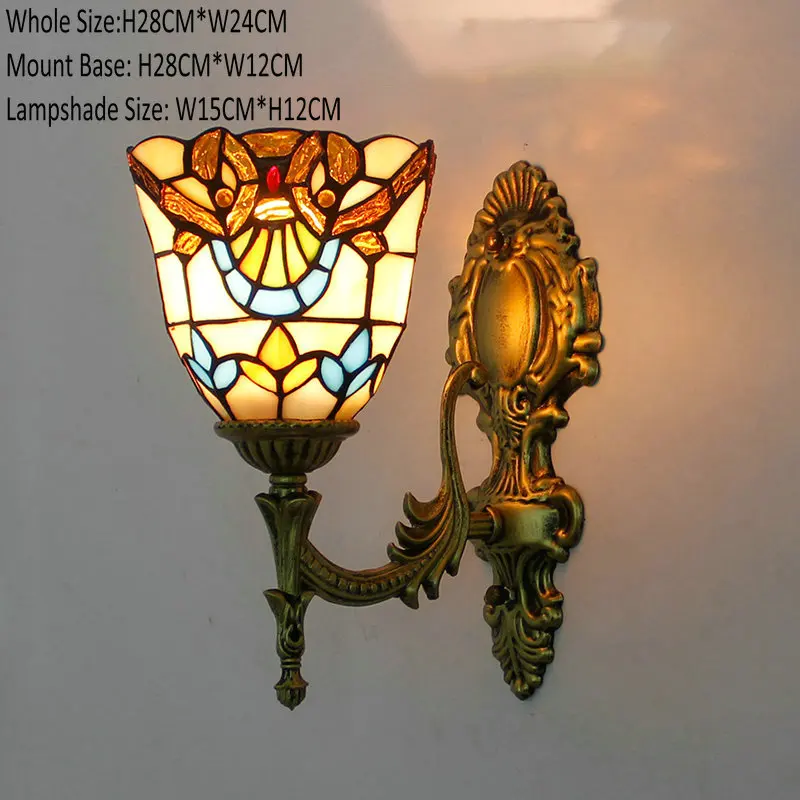 Artpad Европейский ретро вверх вниз витражи бабочка настенные светильники для спальни прикроватное зеркало в коридоре спереди E27 светодиодный турецкий светильник - Цвет абажура: N