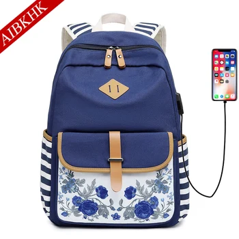 

Striped Patchwork Print School Backpcke For Teenage Gilrs Ladies Travel Backpack Women Canvas Backpack School Travel Bags