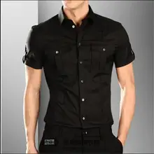 S-5XL Для мужчин летний черный рубашка с короткими рукавами Тонкий мужской тонкий универсальная рубашка Топ парикмахер прилив рубашки певица костюмы
