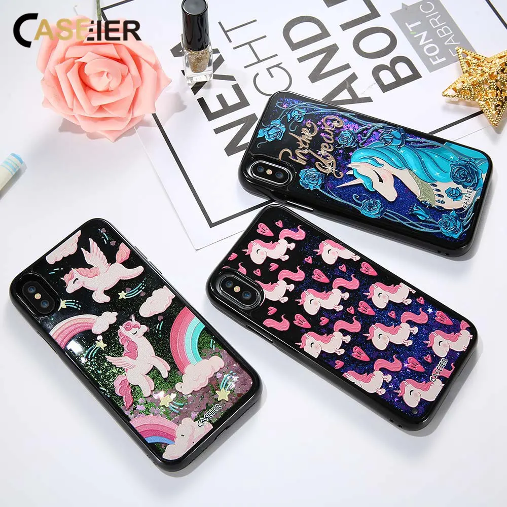CASEIER 3D единорог зыбучий песок чехол для iPhone 6 6s Plus Чехлы блестящий X роскошные