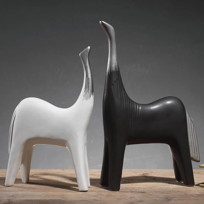 black Minimalist ceramic horse home decor crafts room decoration handicraft porcelain animal