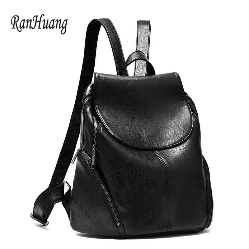 

RanHuang Women Casual Backpack Preppy Style Pu Leather Backpack School Bags For Teenage Girls Black Rucksacks mochila feminina