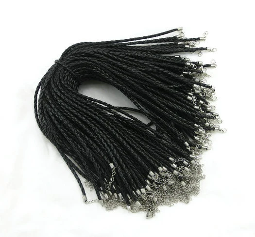 20 unids negro trenzado de cuero de la PU collar weave cadena complementos joyas cuerda accesorios joyas collares piezas